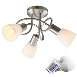 RGB LED Deckenleuchte Nickel matt, Glasschirme weiß, PUMBA