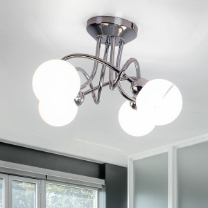 Moderne LED Deckenlampe aus Chrom mit vier Kugeln