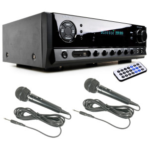Karaoke Bluetooth Verstärker USB SD MP2 + 2x Mikrofon