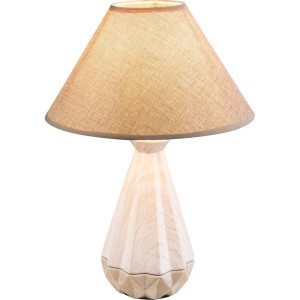 Tischlampe, Textilschirm, Keramik weiß braun, H 43cm, JEREMY