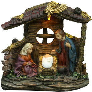 LED Deko Tischleuchte, Weihnachtskrippe, Figuren, H 11 cm