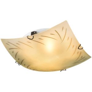 Deckenlampe, Glas weiß, Messing, Dekorlinien, L 30 cm