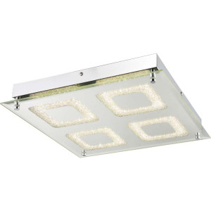 LED Deckenleuchte, Chrom, Kristalle, quadratisch