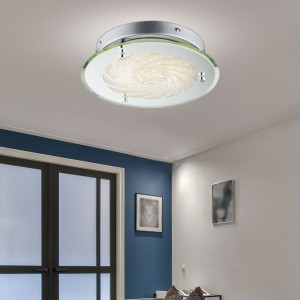 LED Deckenleuchte, Chrom, Glas Kristalle, Spiegel, D 25 cm