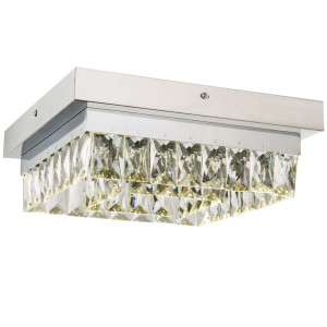 LED Deckenleuchte, Chrom, Kristall, Quadrat, L 30 cm