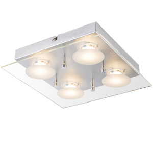 LED Deckenleuchte, Alu, Glas, Spots, silber, L 24 cm