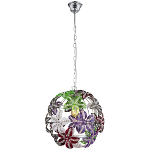 Pendelleuchte, Chrom, Blüten-Dekor, Kristall-Design, H 97 cm