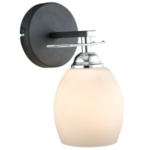 Wandleuchte, Chrom schwarz, Glasspot satiniert, ELORO