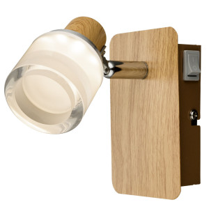 LED Wandleuchte, Holz Optik, Spot beweglich, H 12 cm
