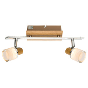 LED Deckenlampe, Chrom, Holz, Spots verstellbar, L 35 cm