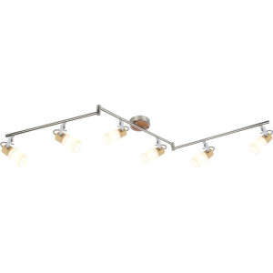 LED Deckenleuchte, Holz, silber, Spots verstellbar, L 145 cm