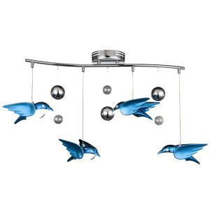 LED Pendellampe, chrom, Vogel Design,blau, Höhe 48 cm, BIRD