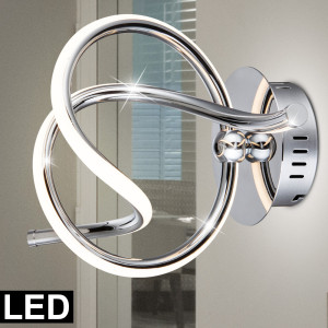 LED Design Wandleuchte geschwungen, Chrom, satiniert, WAVE