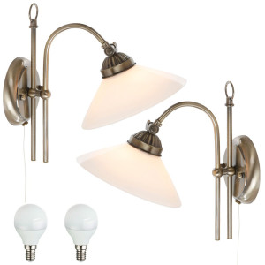 2er Set LED Wandleuchten aus Altmessing