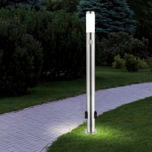 Stehlampe, 2x Steckdose, Edelstahl, Sensor, H 110 cm, BOSTON