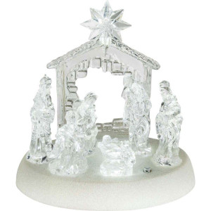 LED Deko Tischleuchte, Krippe, Musik, H 20 cm, KRETA