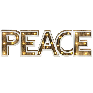 Design LED Dekorations-Tischleuchte als "PEACE"-Schriftzug