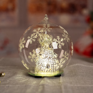 LED Deko Tischleuchte, Glaskugel, Tannenbaum, 12 cm, X-MAS