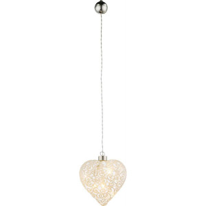 LED Hängeleuchte, Ornament, Glas-Herz, weiß, 12 cm