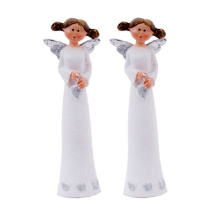 2er Set Engelfiguren aus Keramik mit Glitzer
