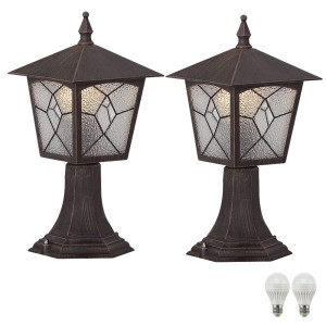 2er Set LED Außen Stehleuchten, Laterne, Alu rost, H 37,5 cm