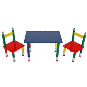 Bunte Kindertischgruppe aus Massivholz im Bleistift Design