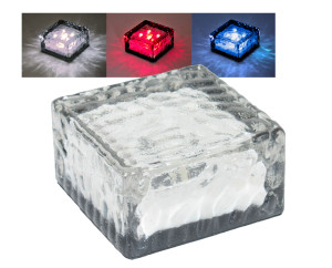 3er Set LED Solarleuchten rot weiss blau in Eiswürfelform