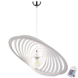 Luxus RGB LED Pendelleuchte aus weißen Metallringen PLANET