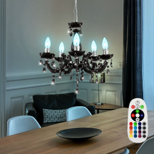 Eleganter RGB LED Kronleuchter in schwarz mit Kristallen