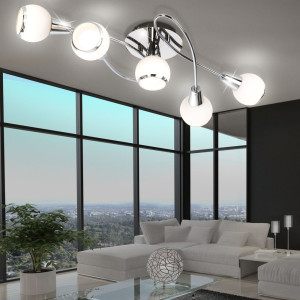 LED Deckenleuchte, Kugeln, Glas, Chrom, L 65 cm