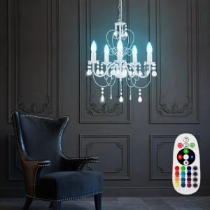 RGB LED Kronleuchter in weiß mit Kristallbehang PINJA