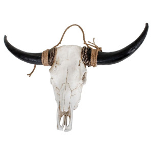 Geweih Bison, Polyresin, weiß mit braunen Hörnern