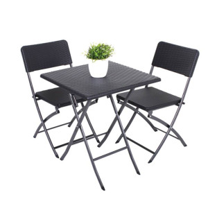 3-Teiliges Garten Set, 1x Tisch, 2x Stühle, klappbar, schwarz