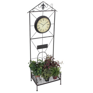 Pflanzregal mit Uhr und Willkommen-Schild, Höhe 137 cm