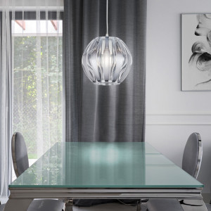 Pendelleuchte, Lamellen Design, silber, H 150 cm