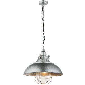 Hängelampe, Rund, Metall, Glas, Käfig, Silber, H 141 cm