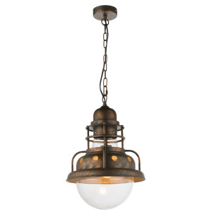 Glas Pendelleuchte rostfarben mit Käfig