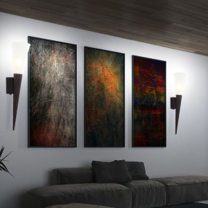 2er Set LED Wandfackeln in Rostfarben mit Glasschirmen RADUZ