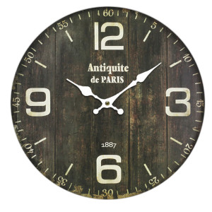 Retro Wanduhr im dunkelbraunen Holzdesign mit Deko-Aufdruck
