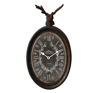 Antike Wanduhr im rostfärbigen Design HIRSCH
