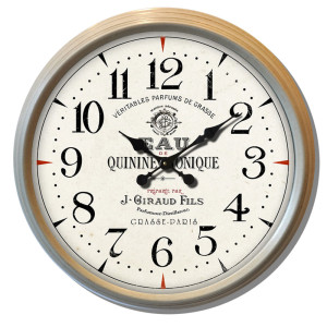 Vintage Wanduhr in beiger Holzoptik mit Schriftzug