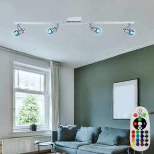 RGB LED Deckenlampe mit vier beweglichen Spots und Dimmer