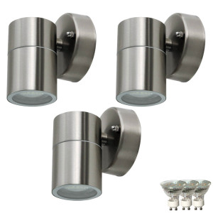 3er Set LED Wandlampen, Edelstahl, H 11,8 cm