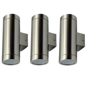 3er Set LED Wandleuchten, Edelstahl, Up Down Strahler, H 20,7 cm