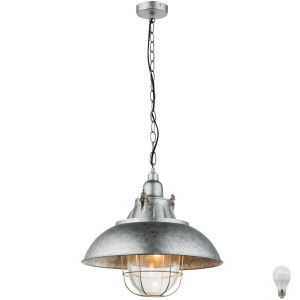 Vintage LED Hängelampe silber mit Glas Käfig JADEN