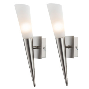 2er Set LED Wandfackel mit Glasschirm RIVERPOOL