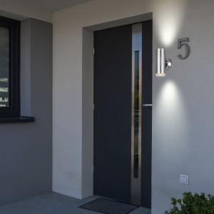 Wandleuchte aus Edelstahl und Glas für den Außenbereich