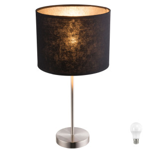 Design LED Tischlampe aus Stoff in schwarz und silber AMY