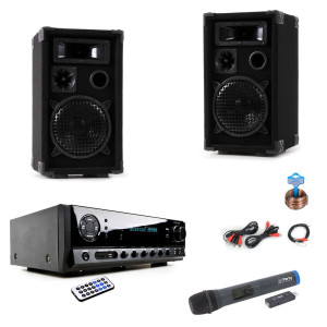 Karaoke Set mit Bluetooth Verstärker Funkmikrofon DJ-Black Star