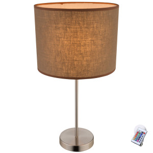 Design RGB LED Tischleuchte mit Textilschirm in braun BETTY